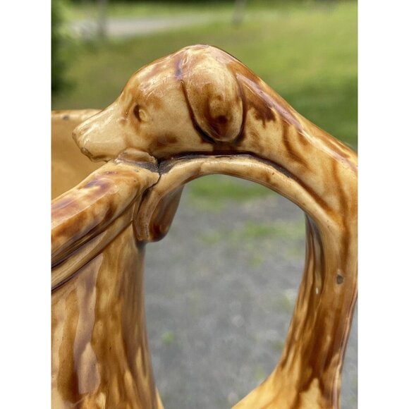 Rare Antique Bennington Rockingham Dog Handle Hunt Scene Pitcher Yellow ware - Picture 5 of 16